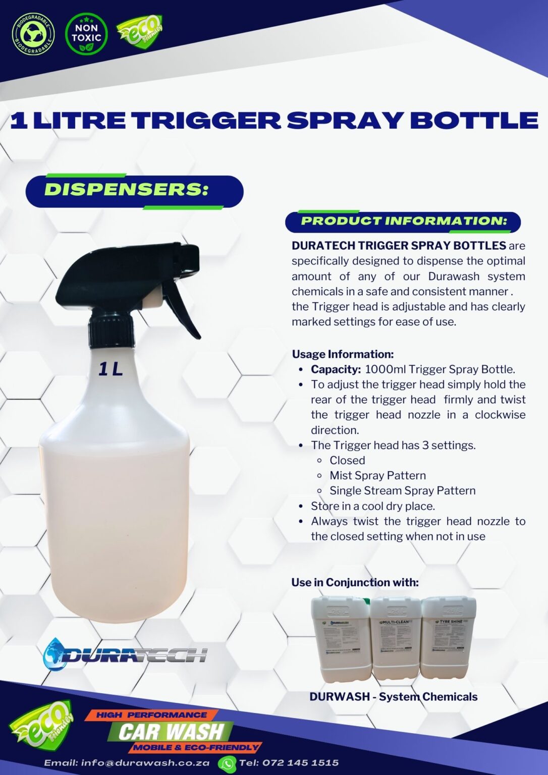 1 LITRE TRIGGER SPRAY BOTTLE - Durawash